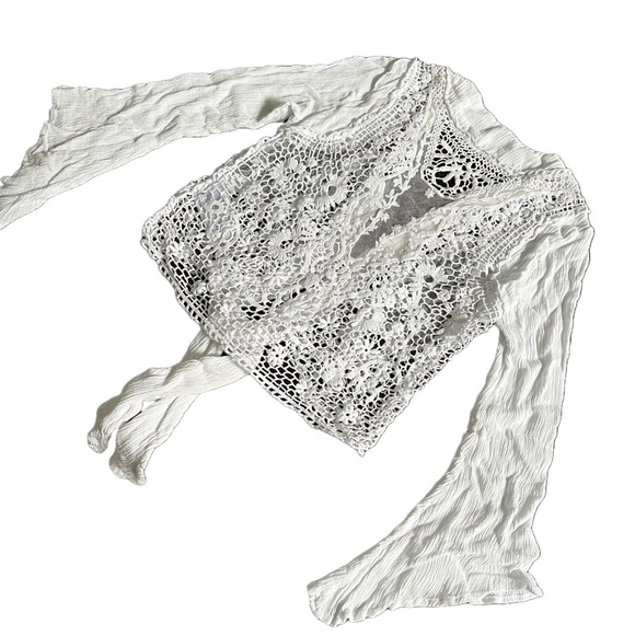 GUESS WHITE LONG SLEEVE LIGHTWEIGHT CARDIGAN WITH OPEN LACE/MESH BACK SIZE XS - Picture 6 of 9